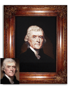 «Retrato de Thomas Jefferson» bordado junto a la pintura original